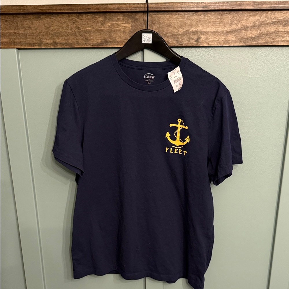 J. Crew Navy Tee with Yellow Anchor Graphic